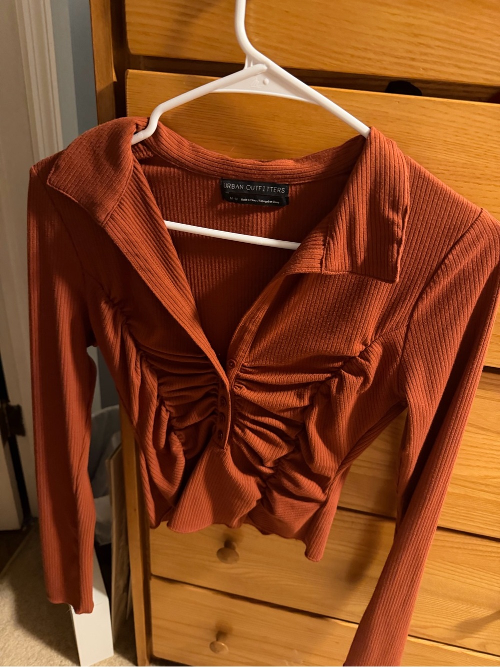 Urban Outfitters Rust Collared Ruched Button-Front Top